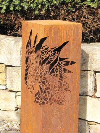 Edelrost Dekosäule Drache inkl. Brenntopf