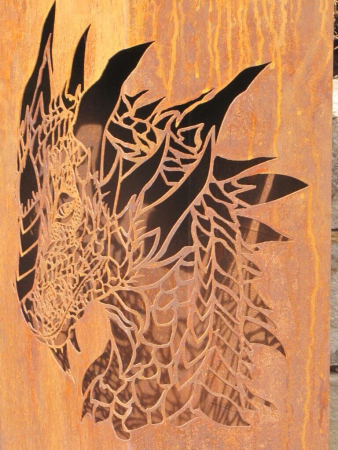 Edelrost Dekosäule Drache inkl. Brenntopf