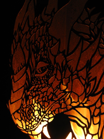 Edelrost Dekosäule Drache inkl. Brenntopf