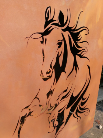 Preview: Edelrost Dekosäule Dreieck Pferd, mit Schale