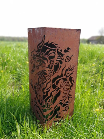 Edelrost Dekosäule asiatischer Drache