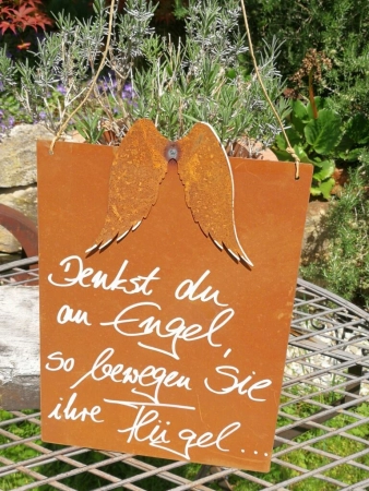 Edelrost Schild mit Flügeln Denkst du an Engel