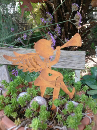 Preview: Dekoengel mit Dorn und Posaune, Rostoptik