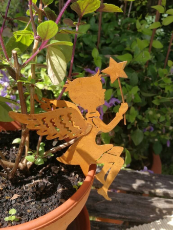 Preview: Dekoengel mit Dorn und Stern, Rostoptik