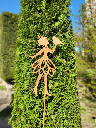 Edelrost Gartenstecker Fee Aurelia, mit Vogel