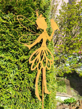 Edelrost Gartenstecker Fee Aurelia, mit Vogel