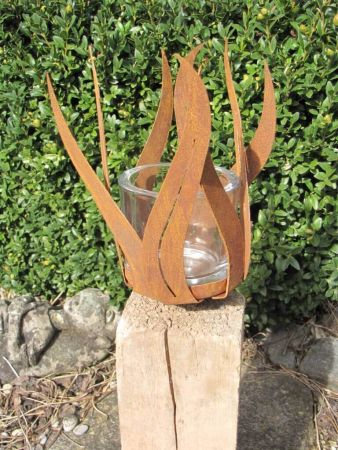 Edelrost Windlicht Flamme mit Glas zum Schrauben