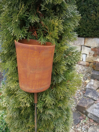 Preview: Edelrost Gartenfackel Topf mit Doppelspieß