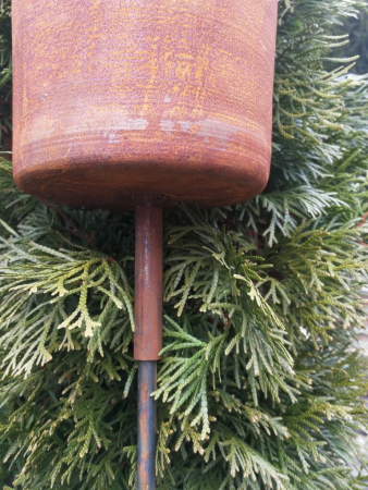 Preview: Edelrost Gartenfackel Topf mit Doppelspieß