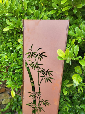 Preview: Edelrost Gartenschild Bambus auf Stein