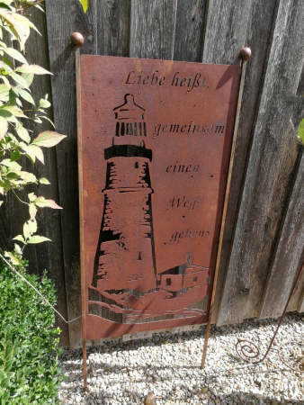 Edelrost Gartenschild Leuchtturm