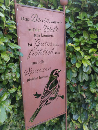 Edelrost Gartenschild Spatz
