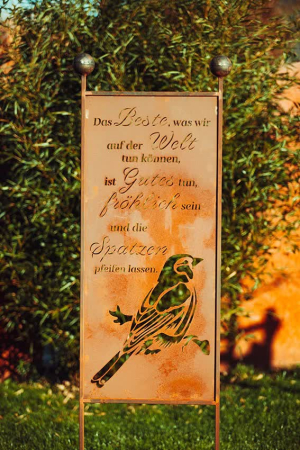 Edelrost Gartenschild Spatz