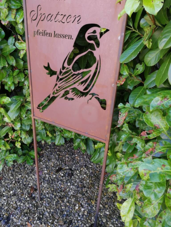 Edelrost Gartenschild Spatz
