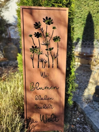Edelrost Gartenschild Wo Blumen blühen