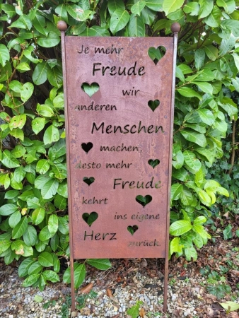 Edelrost Gartenschild Je mehr Freude