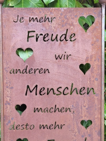 Edelrost Gartenschild Je mehr Freude