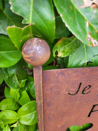 Preview: Edelrost Gartenschild Je mehr Freude