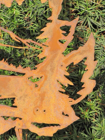 Preview: Edelrost Gartenstecker Ahornblatt Reh mit Tanne