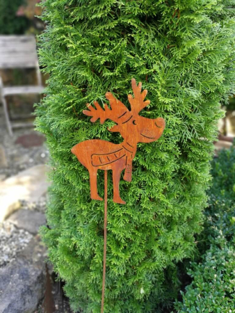 Edelrost Gartenstecker Elch mit Schal