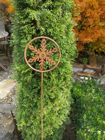 Preview: Edelrost Gartenstecker Schneeflocke Jul, dick