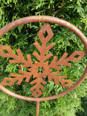 Preview: Edelrost Gartenstecker Schneeflocke Jul, dick