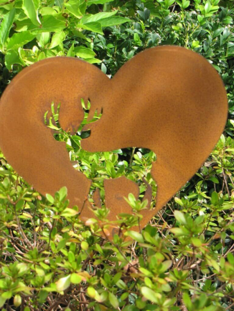 Preview: Edelrost Gartenstecker Herz mit Hirsch