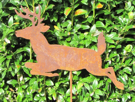 Preview: Edelrost Gartenstecker Hirsch springend