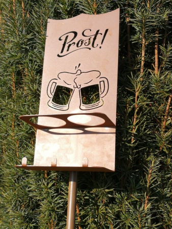 Edelrost Gartenstecker Getränkehalter Prost