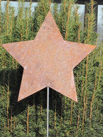 Preview: Edelrost Gartenstecker Stern geschlossen 180 x 40 cm