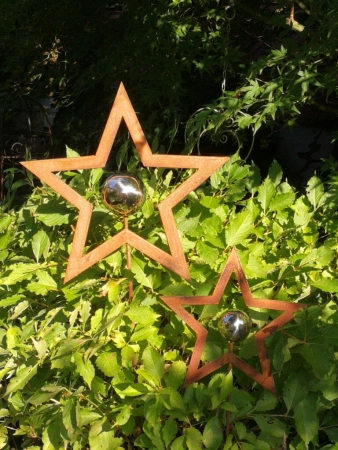 Edelrost Gartenstecker Stern mit Edelstahlkugel