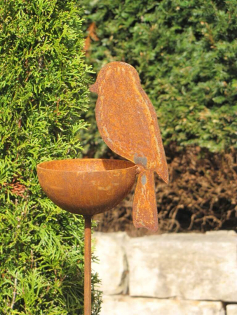 Edelrost Gartenstecker Vogeltränke