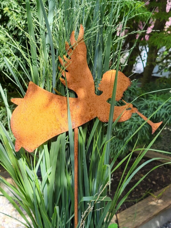 Preview: Edelrost Gartenstecker Trompetenengel