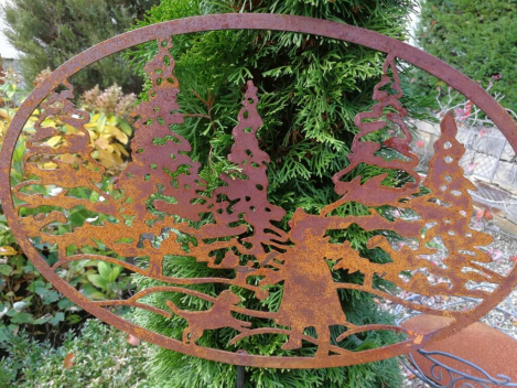 Edelrost Gartenstecker Wandbild Winterlandschaft Mädchen mit Hund