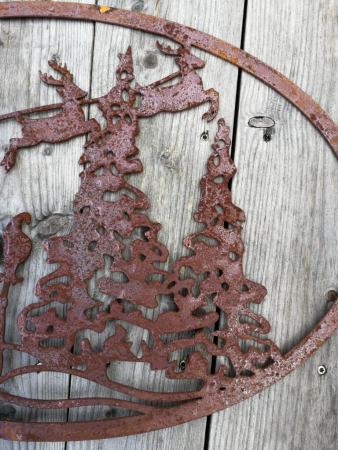 Preview: Edelrost Gartenstecker oder Wandbild Winterlandschaft Schneemann