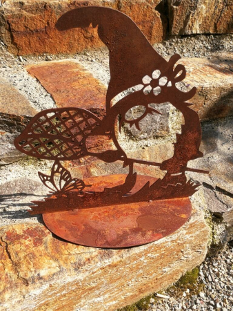 Preview: Edelrost Gartenwichtel Monty, mit Kescher