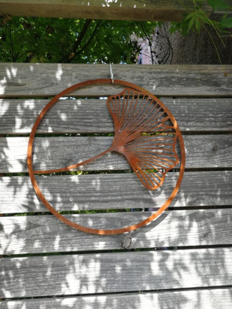 Edelrost Wandbild Ginkgo, Einzelblatt im Ring