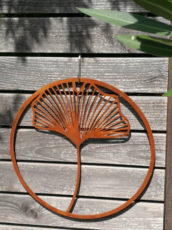 Edelrost Wandbild Ginkgo, Einzelblatt im Ring