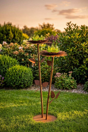 Preview: Edelrost Glasblume Dalie 2 Blüten