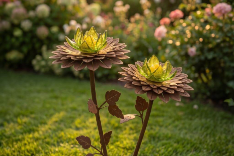 Preview: Edelrost Glasblume Dalie 2 Blüten