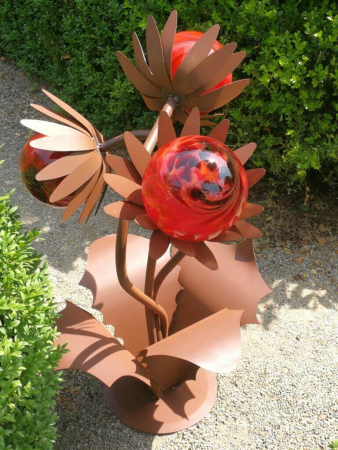 Edelrost Glasblume Distel, rot