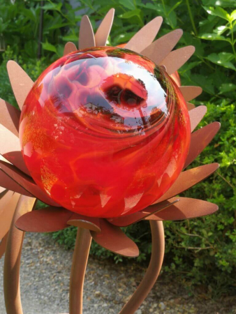 Edelrost Glasblume Distel, rot