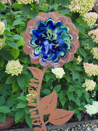 Edelrost Gartenblume Willkommen, blau