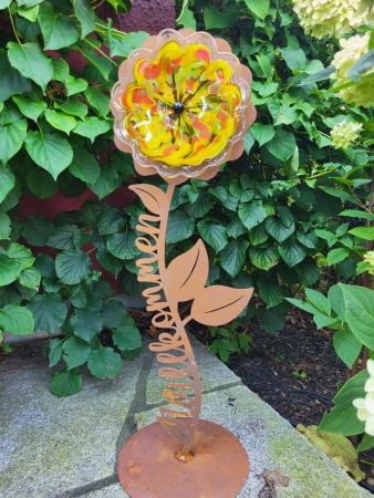 Edelrost Gartenblume Willkommen, grün-orange