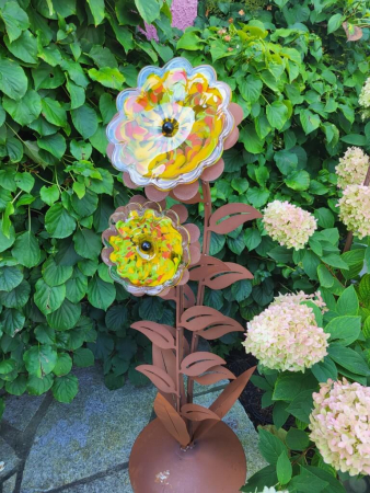 Edelrost Glasblume Zoe, grün-orange