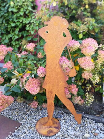 Preview: Edelrost Dekofigur Golferin, abschlagend