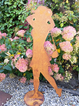 Preview: Edelrost Dekofigur Golferin, abschlagend