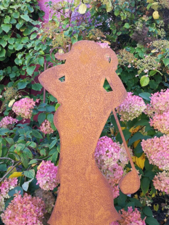 Preview: Edelrost Dekofigur Golferin, abschlagend