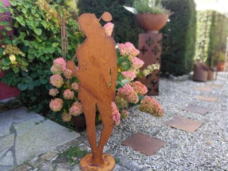 Preview: Edelrost Dekofigur Golferin, stehend