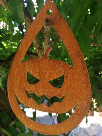 Edelrost Halloween Hänger Kürbis Fratze, tropfenform